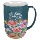 Mug Dk. Teal Floral Be Still  Ps. 46:10