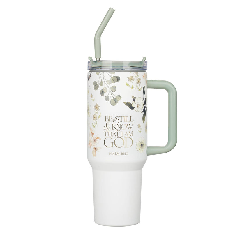 Ps. 46:10 Tumbler w/straw SS Green