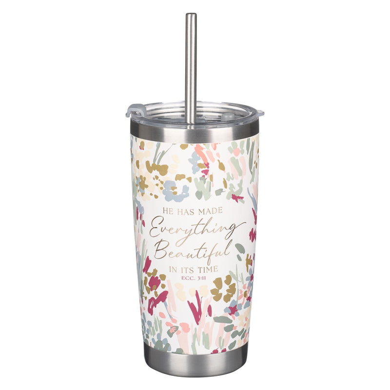 Everything Beautiful Ecc. 3:11 Tumbler w/straw SS Floral