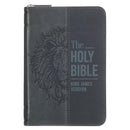 KJV Bible Mini Pocket Faux Leather, Black/Gray w/zipper