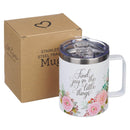 Be strong aFind Joy Pink Floral Camp-style Stainless Steel Mugnd courageous - Joshua 1:9