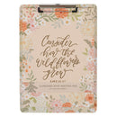 Consider How the Wildflowers Grow Luke 12:27 Clipboard w/Pad Coral Floral