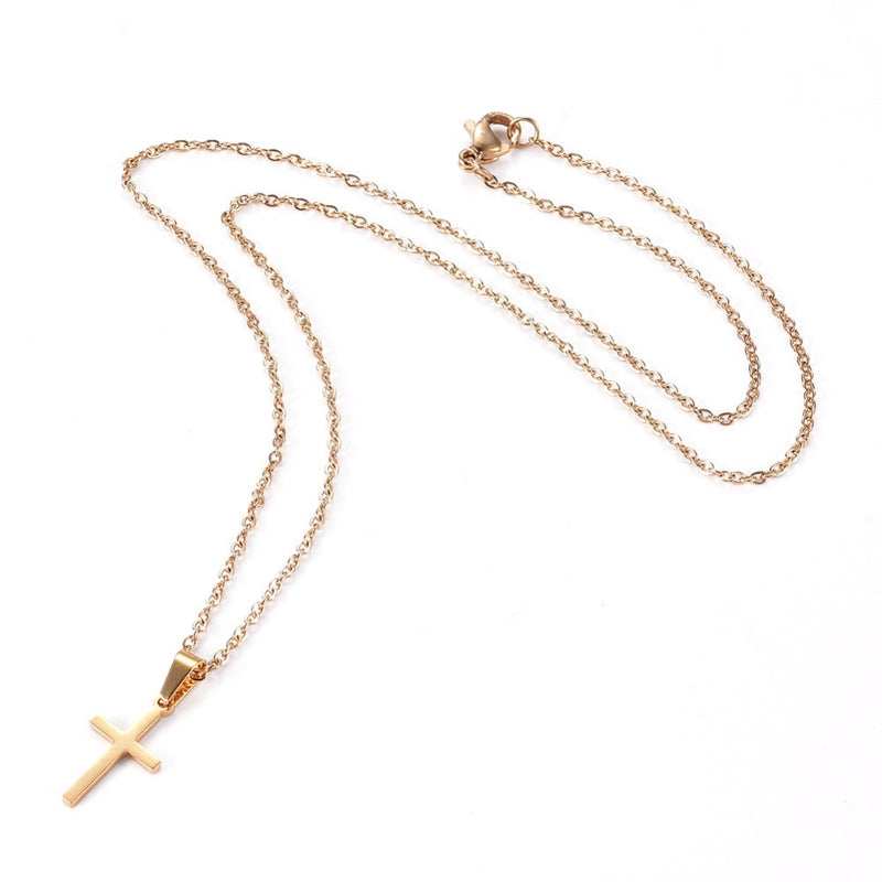 Kruis roestvrijstalen ketting 45cm goudkleurig