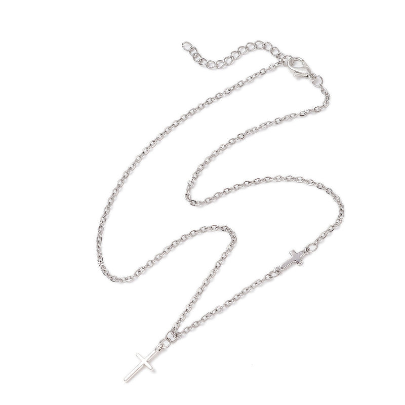 Kruis roestvrijstalen ketting 40cm zilverkleurig