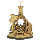 Olive Wood 3D Nativity Star and Shepherds Ornament
