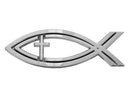 Double fish with cross - Silver colored